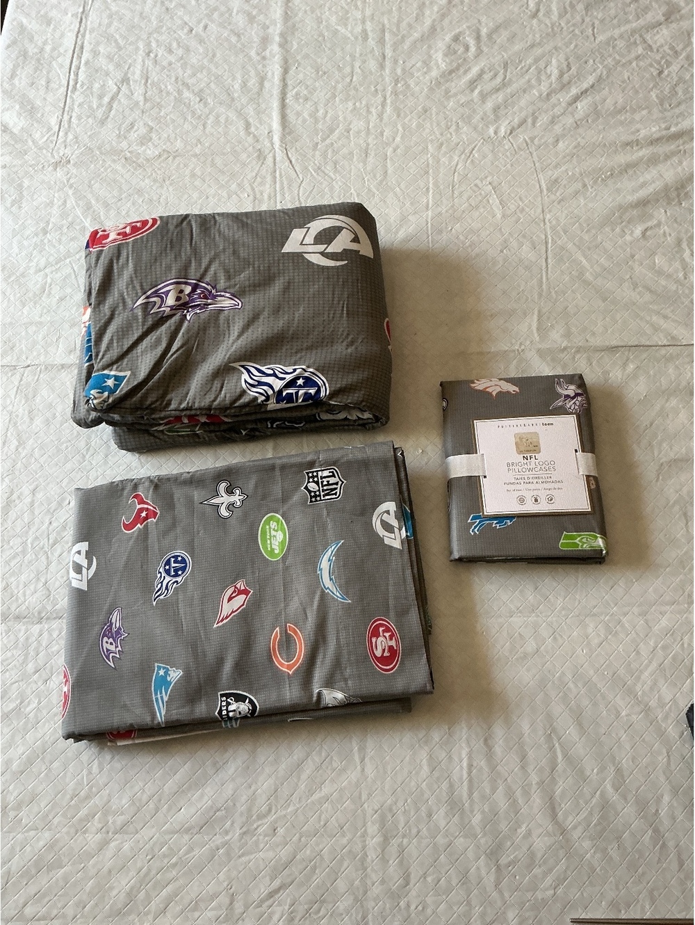 Pottery Barn Teen NFL Queen Partial Sheet Set Flat Sheet Sham 2 Pillowcases New